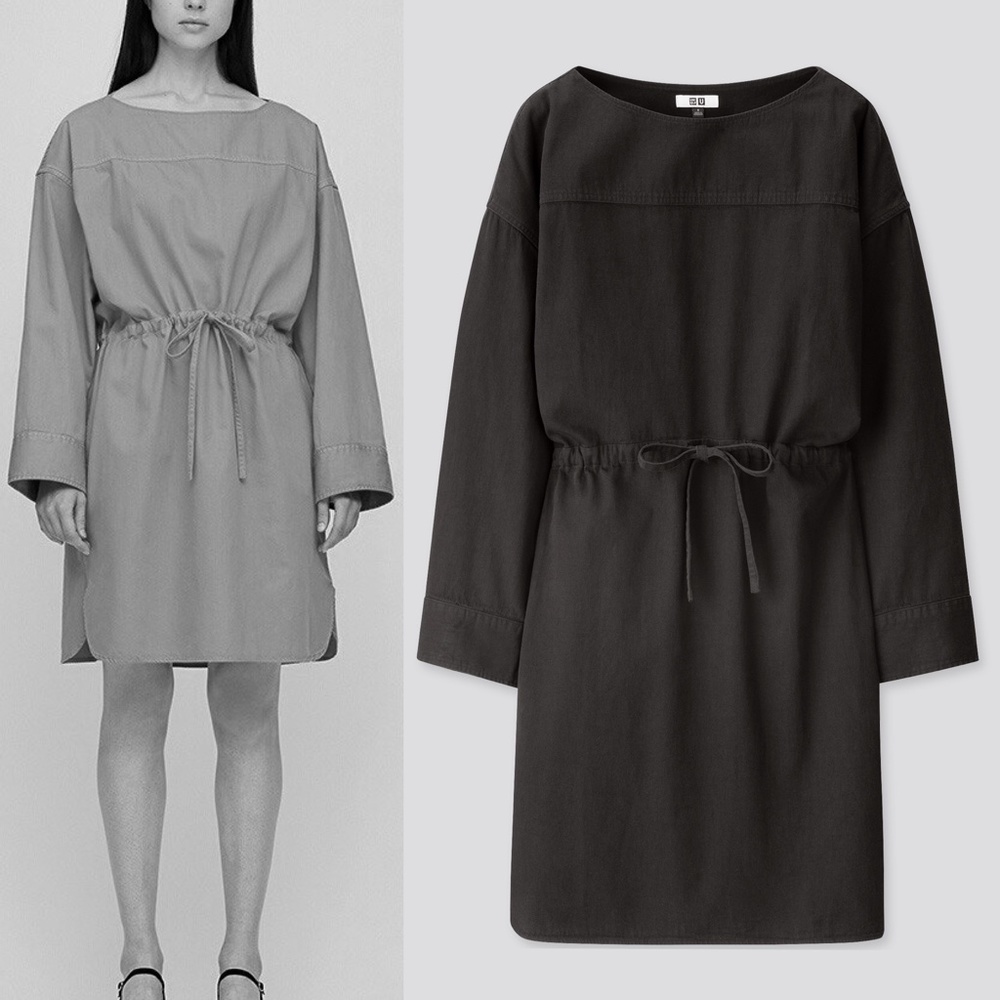 UNIQLO U Denim Drawstring Long Sleeve Dress Black